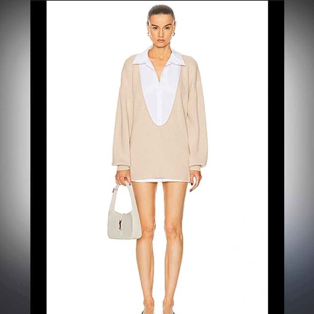 NEW STAUD Pietro Cotton Cashmere Combo Sweater - Beige size Small